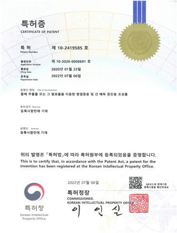 특허증 - 돌배추출물